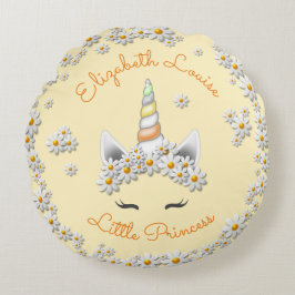 Magic Gult Unicorn Princess Krona Nursery Rund Kudde