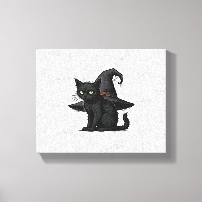 Magic Halloween Cat Classic T-Shirt Canvastryck (Framsida)