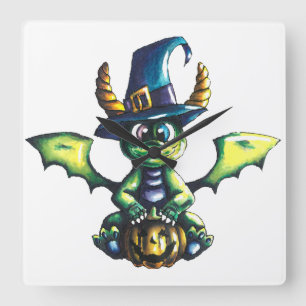 Magic Halloween Dragon Design Fyrkantig Klocka