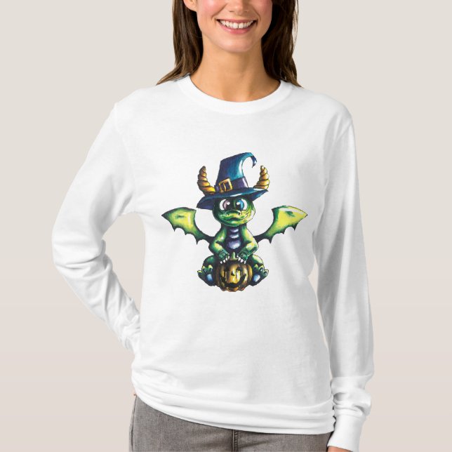 Magic Halloween Dragon Design T Shirt (Framsida)