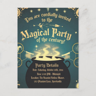 Magic Halloween fest-inbjudningskauldron-design Vykort