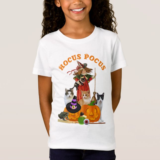 Magic Halloween med Witch Cats och Pumpkin T Shirt (Framsida)