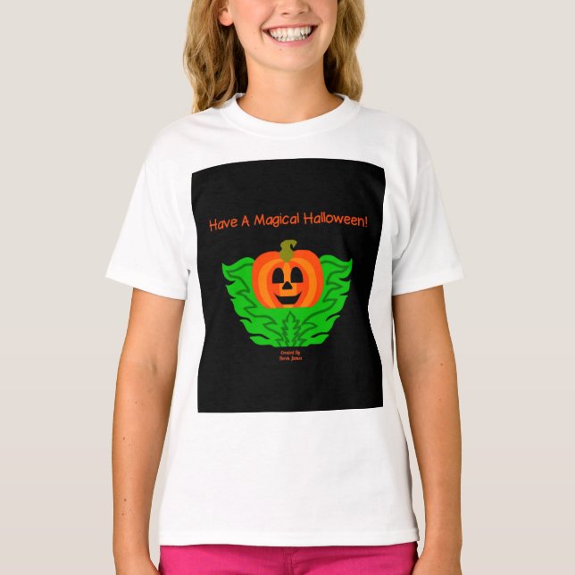 Magic Halloween Pumpkin Girls White T Shirt (Framsida)