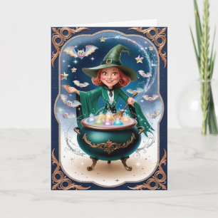 Magic Halloween Witch med Cauldron Enchanting Kort