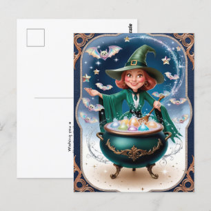 Magic Halloween Witch med Cauldron Enchanting Vykort