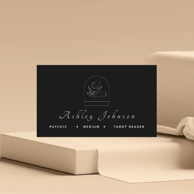 Magic Hand Måne Psychic Tarot Reader Medium Black Visitkort (Skapare uppladdad)