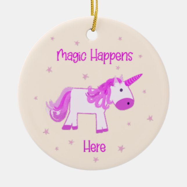 Magic händer här Unicorn Ornament (Framsidan)