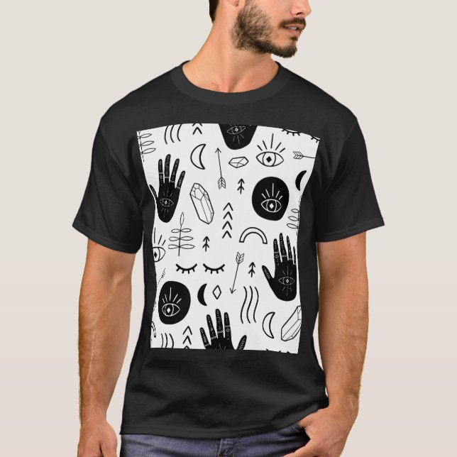 Magic händer, måne, mönster. t shirt (Framsida)
