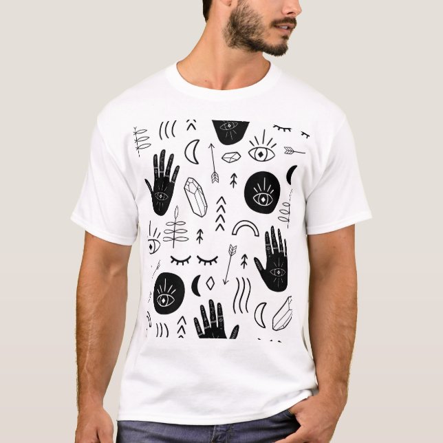 Magic händer, måne, mönster. t shirt (Framsida)