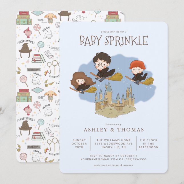 Magic Harry Potter och Hogwarts Baby Sprinkle Inbjudningar (Fram/baksida)