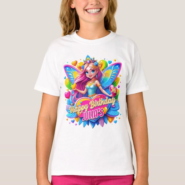 Magic Heart Fairy Rainbow Vingar, födelsedagsprese T Shirt (Framsida)