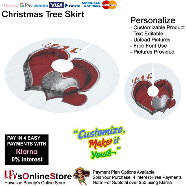 Magic Heart Träd Skirt Julgransmatta Borstad Polyester (Magic Heart Tree Skirt with White Background.)