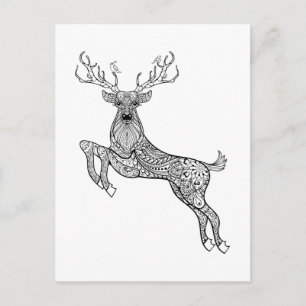 Magic Horned Hjort with Birds Doodle Vykort