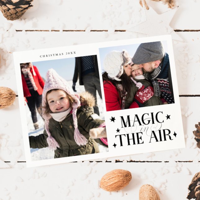 Magic In The Air White Multi Photo Holiday Card Julkort (Skapare uppladdad)