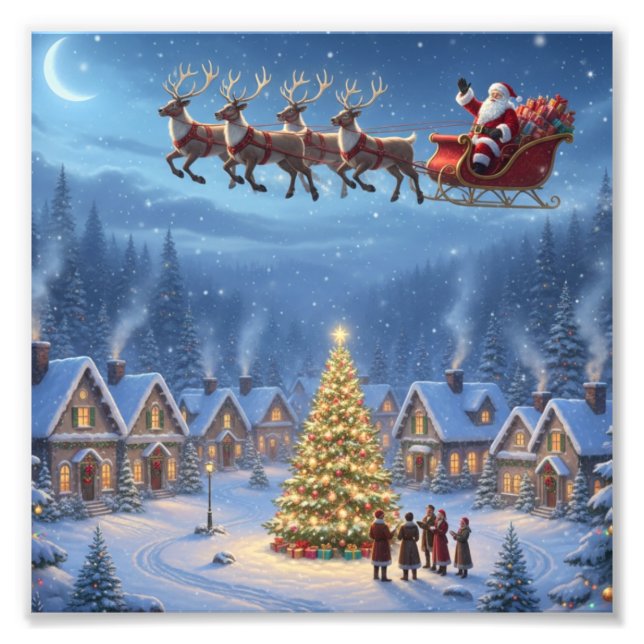 Magic in the Midnight Sky-Christmas Village Print Fototryck (Framsidan)