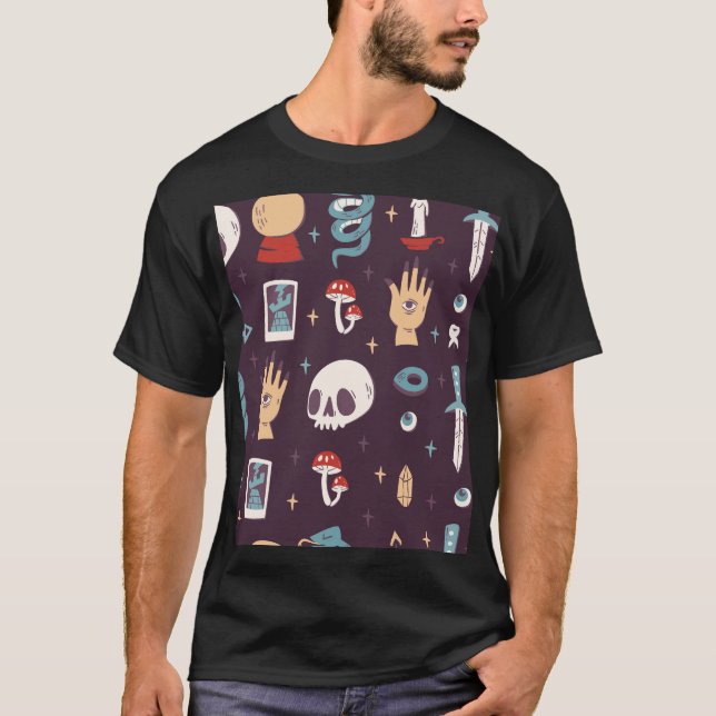 Magic inslag: Sömlös skalle, tarot T Shirt (Framsida)