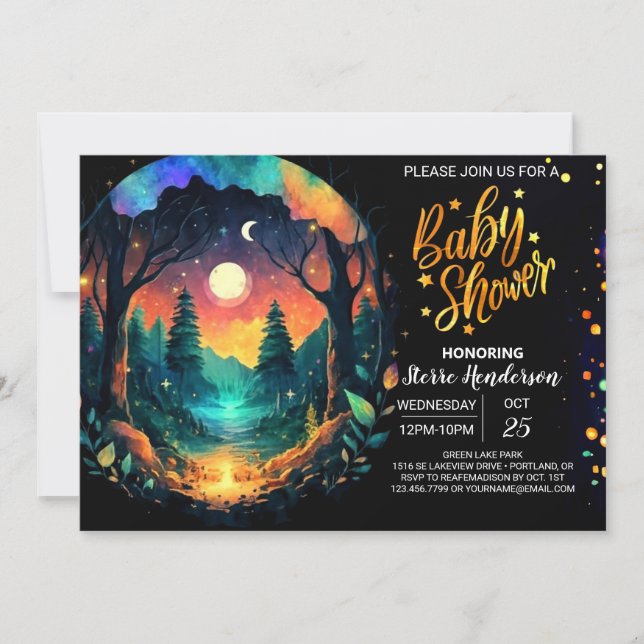 Magic Into in to Skogen Timberland Baby Shower Inbjudningar (Framsida)