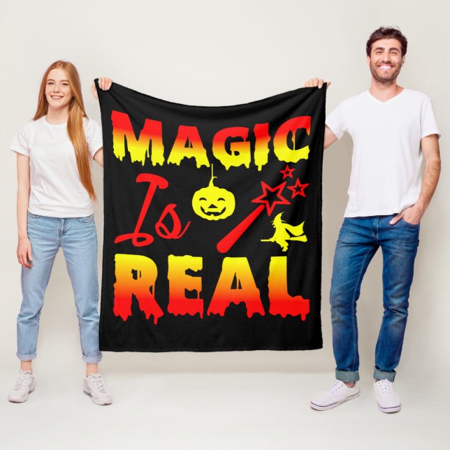 Magic is Real Halloween Pumpkin Witch Spell Trolls Fleecefilt (På plats)
