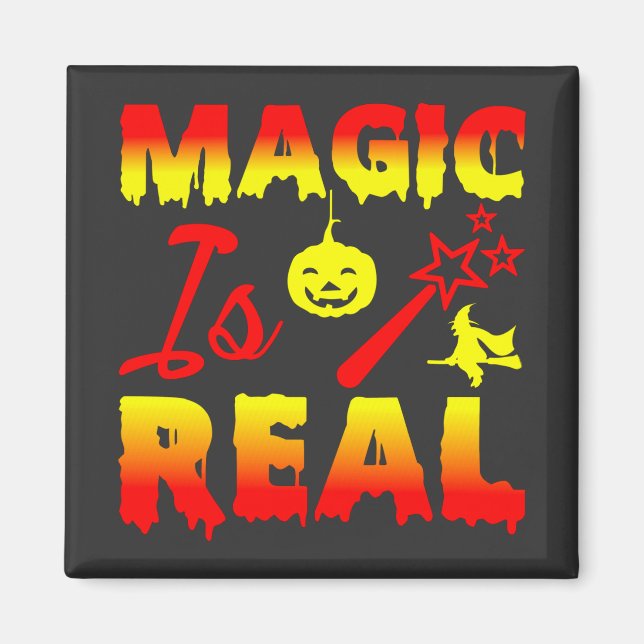 Magic is Real Halloween Pumpkin Witch Spell Trolls Magnet (Framsidan)