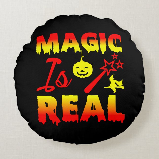 Magic is Real Halloween Pumpkin Witch Spell Trolls Rund Kudde (Framsidan)