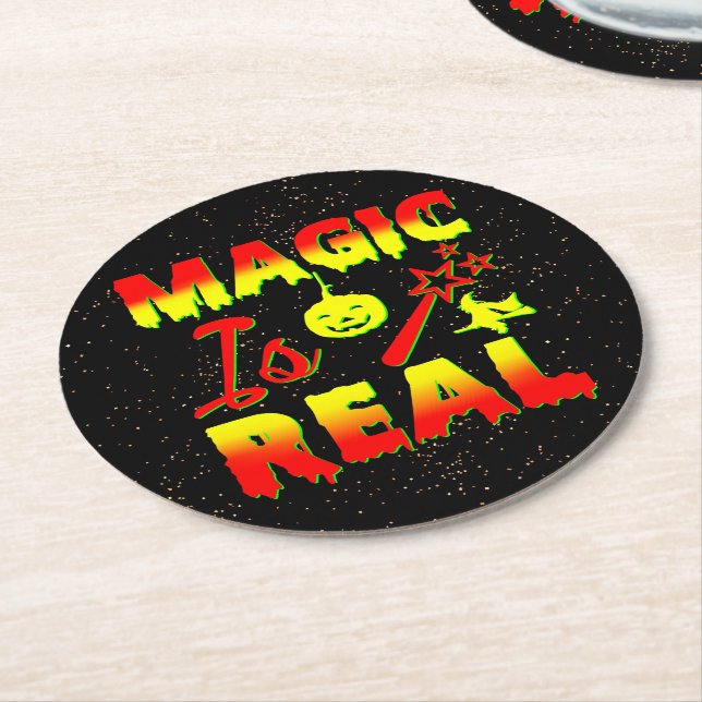 Magic is Real Halloween Pumpkin Witch Spell Trolls Underlägg Papper Rund (Vinklad)