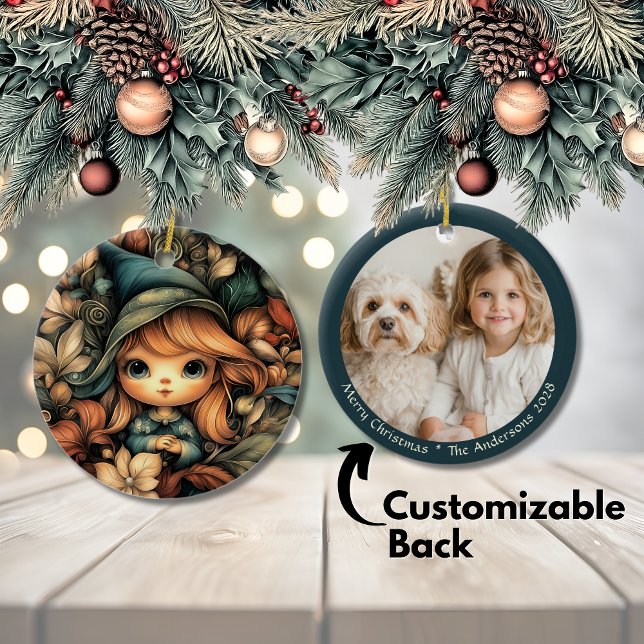 Magic jul Elf Anpassade Julgransprydnad Keramik (Magical Christmas Elf Customizable Ceramic Ornament)