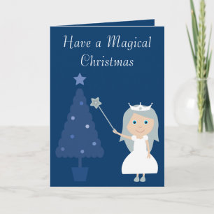 Magic jul Fairy Princess & Träd Blue Card Helgkort