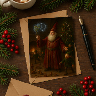 Magic Jultomten Wizard med Elves Helgkort