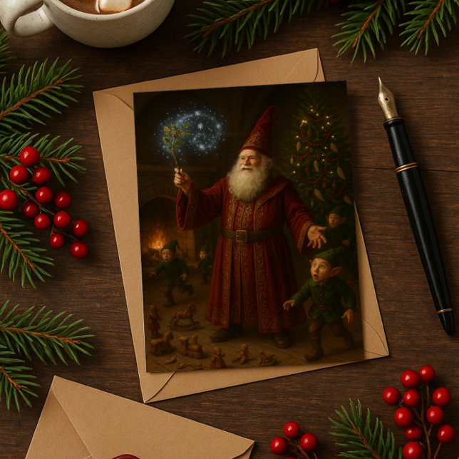 Magic Jultomten Wizard med Elves Helgkort (Skapare uppladdad)
