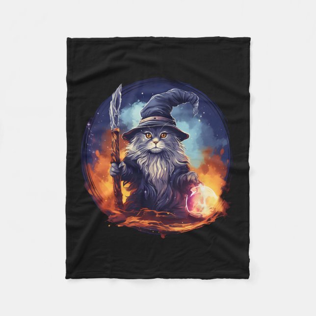 Magic Kattdjur Sorcerer Enchanting Wizard Cat Fleecefilt (Framsidan)