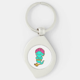 Magic Kawaii Djinn - Neon Spirit Swirl Silverfärgad Nyckelring