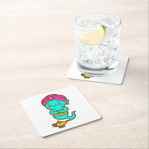 Magic Kawaii Djinn - Neon Spirit Underlägg Papper Kvadrat