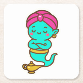 Magic Kawaii Djinn - Neon Spirit Underlägg Papper Kvadrat