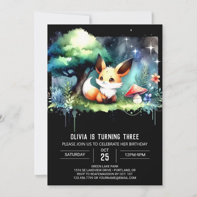 Magic Kids Fox Birthday digital Inbjudningar (Framsida)