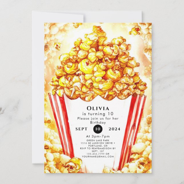 Magic Kids' Popcorn Birthday Inbjudningar (Framsida)