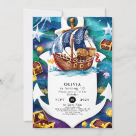 Magic Kids' Watercolor Boat Pirat Birthday Inbjudningar