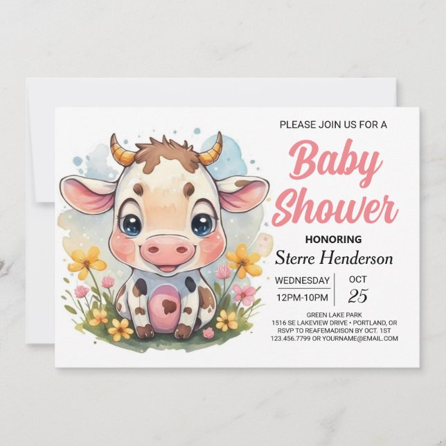 Magic Land Printable Cow Baby Shower Inbjudningar (Framsida)