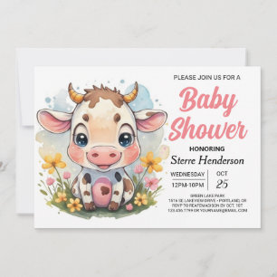 Magic Land Printable Cow Baby Shower Inbjudningar