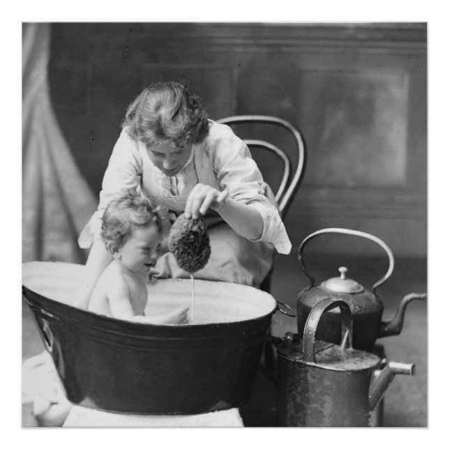 Magic Lantern Circa 1890 Victorian Photo Bath Time Fototryck (Framsidan)