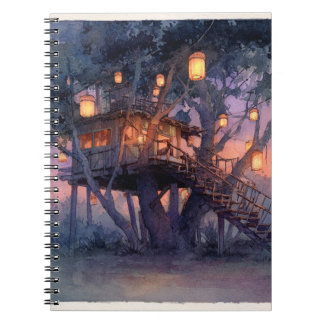 Magic Lantern-Lit Treehouse Illustration Anteckningsbok