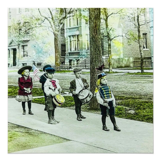 Magic Lantern Slide Patriotic Childrens Band Fototryck (Framsidan)