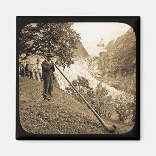 Magic Lantern Slide Swiss Alpernas Horn Blower Magnet