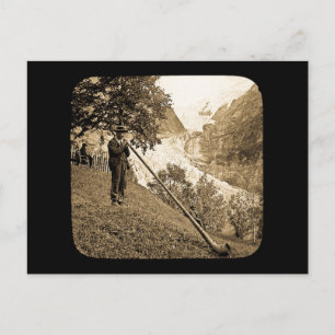 Magic Lantern Slide Swiss Alpernas Horn Blower Vykort