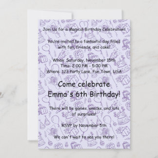 Magic Lavender Birthday-inbjudan, för barn Inbjudningar