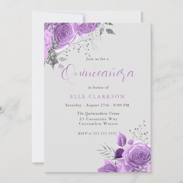 Magic Lavender & Silver Quinceanera Party Inbjudningar (Framsida)