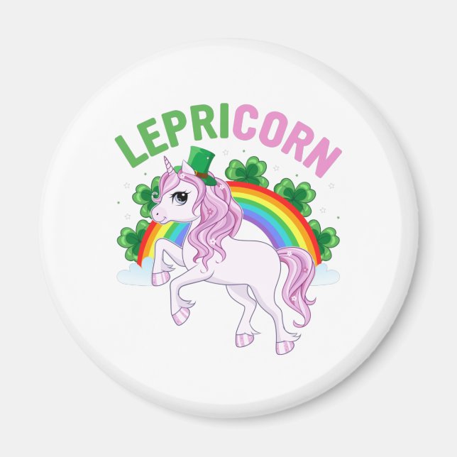 Magic Lepricorn Unicorn med Rainbow och Klöver Magnet (Framsidan)
