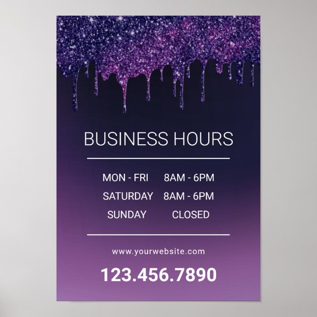 Magic Lila Drips Beauty Salon Spa-öppettider Poster (Framsidan)