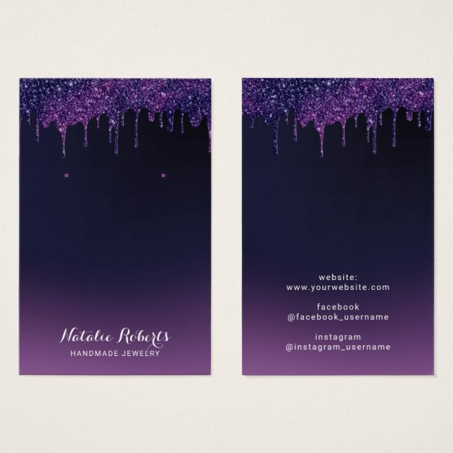 Magic Lila Glitter Drips Jewelry Earring Visning Visitkort (Framsida & baksida)
