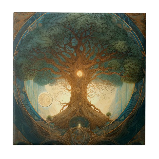 Magic Livets träd Surreal Natature Art Kakelplatta (Framsidan)