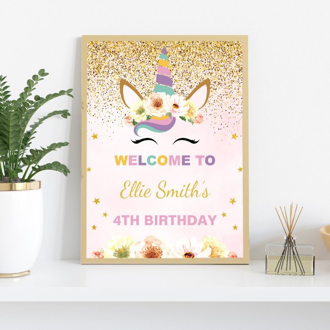 Magic Luxury Party Decor Poster (Gold Glitter Unicorn Welcome Signs)